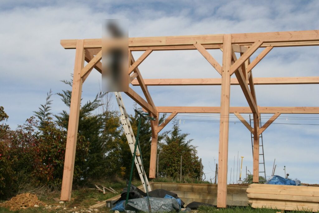 Pose des pièces hautes depuis l'échelle