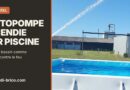 Motopompe incendie branchée sur une piscine hors sol : jet projeté au-dessus du bassin