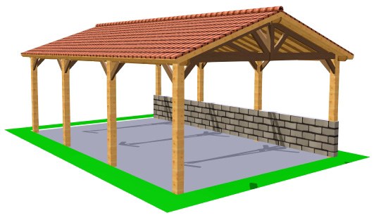 Rendu 3D du carport bois deux pentes