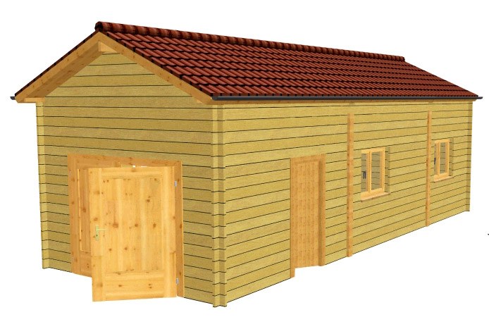 Rendu 3D du garage en madriers 4 x 10 m