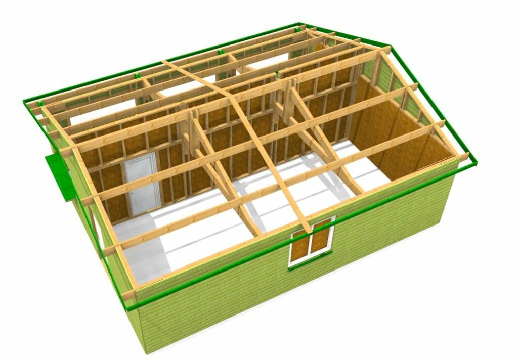Vue 3D de la structure du snack : ossature et charpente