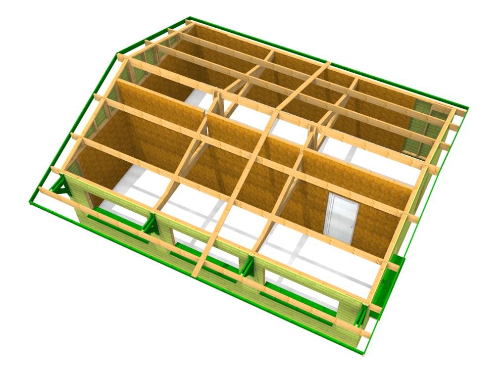 Vue 3D de la charpente moisée du snack