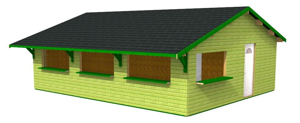 Vue 3D du snack côté ouvertures de service